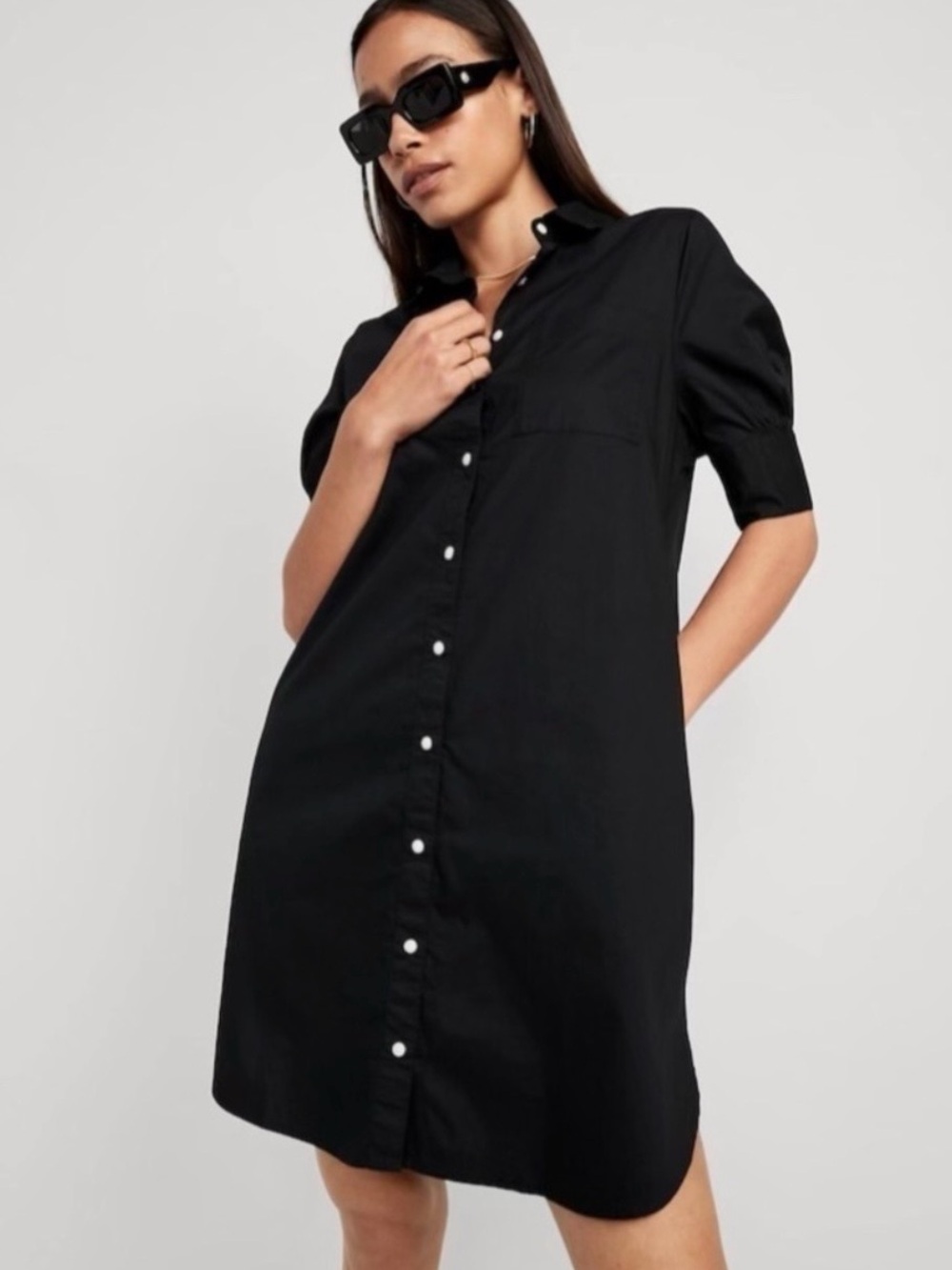 NWT old navy Black Button-Front Shirt Dress size large L